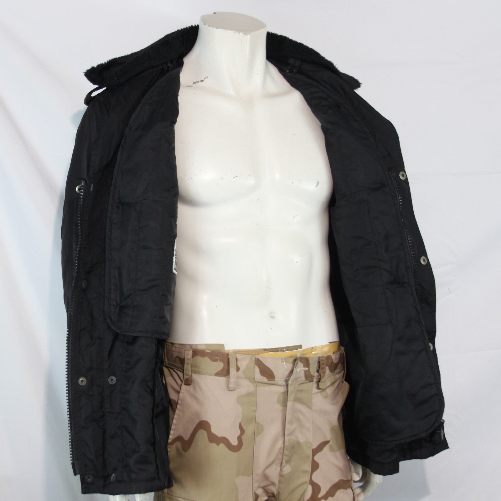 Genuine Surplus French Police Black Jacket, Button off Faux Fur Collar (3149)