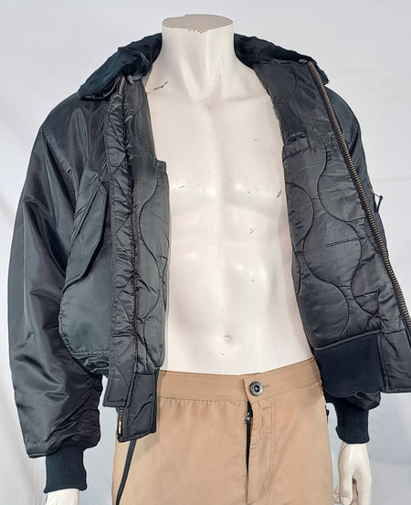 Highlander MA2 Bomber Jacket Faux Fur Collar Padded Quilted Black USAF Small