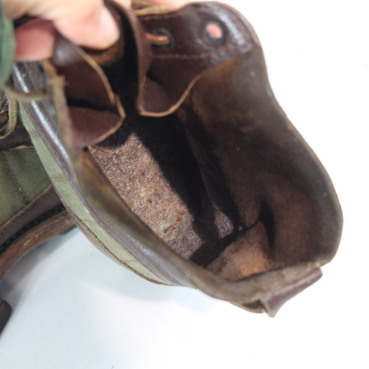 Vintage Swedish Army Canvas Leather Boots Heavy Brown Green EU 43 (3580)