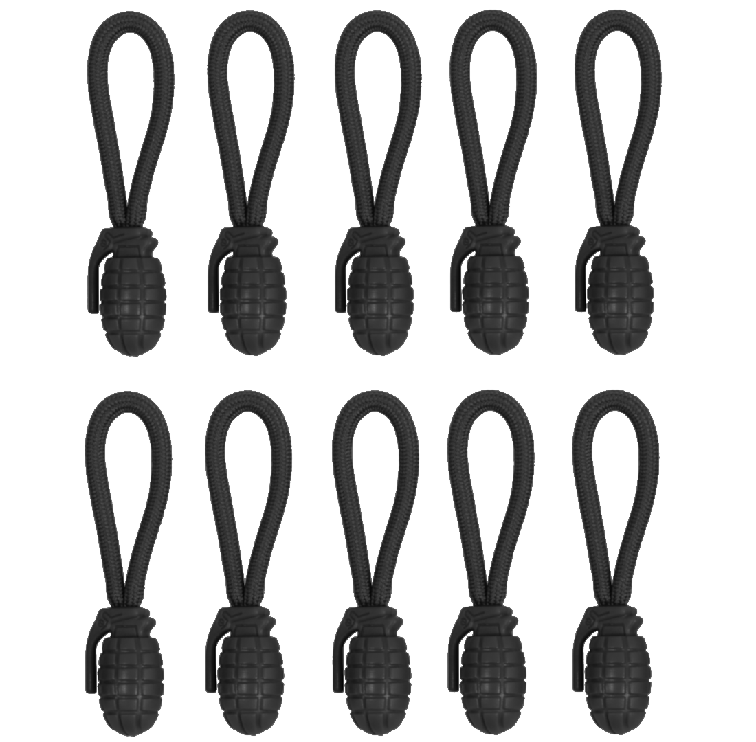 KT Pack10 Grenade Zip Pullers Olive Tan Black Grey Tactical Military Airsoft