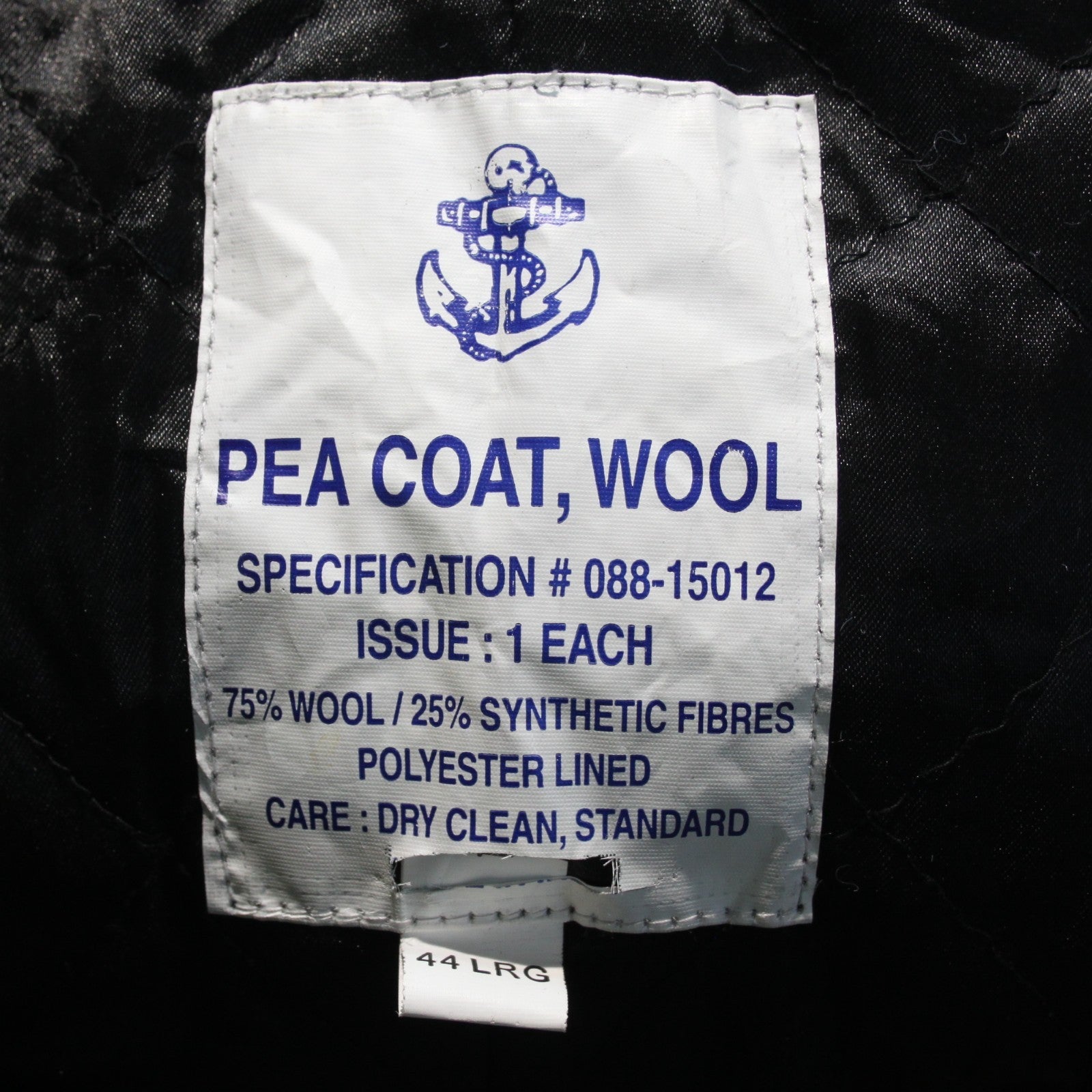 Possible US Naval Wool Pea Coat Black Military Surplus Warm Winter 44 (3647)