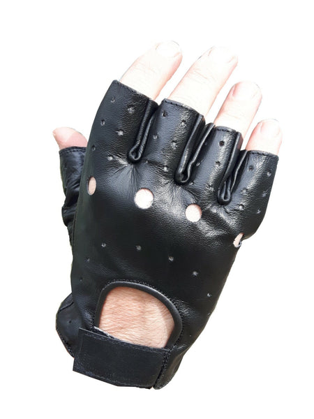 Highlander Leather Cycling Gloves Fingerless Black Biking Airsoft 