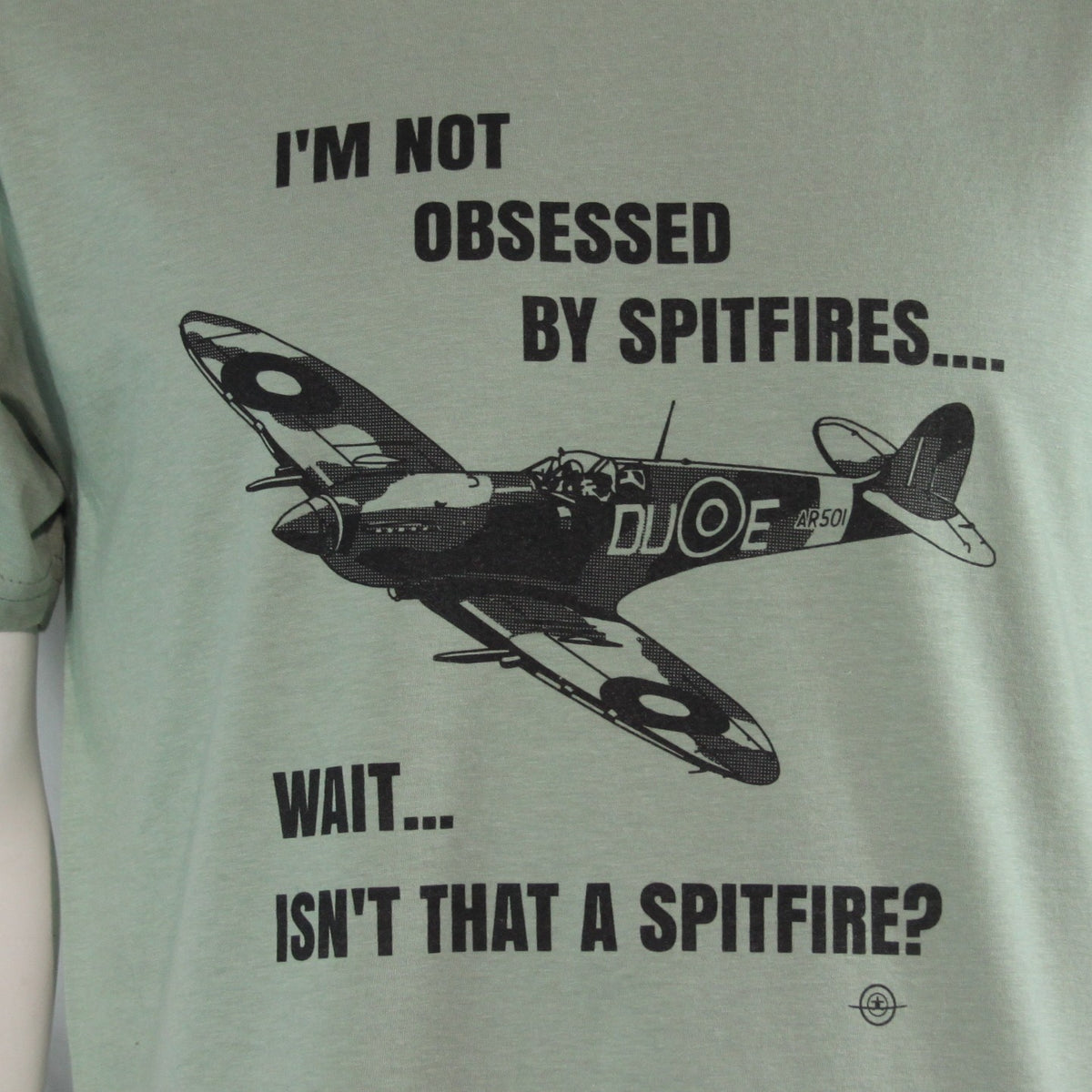 Obsessed by Spitfires Exclusive Printed T-Shirt Mens Warbird Print Sage Green