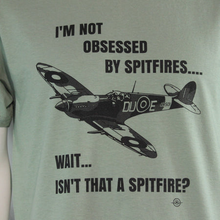Obsessed by Spitfires Exclusive Printed T-Shirt Mens Warbird Print Sage Green