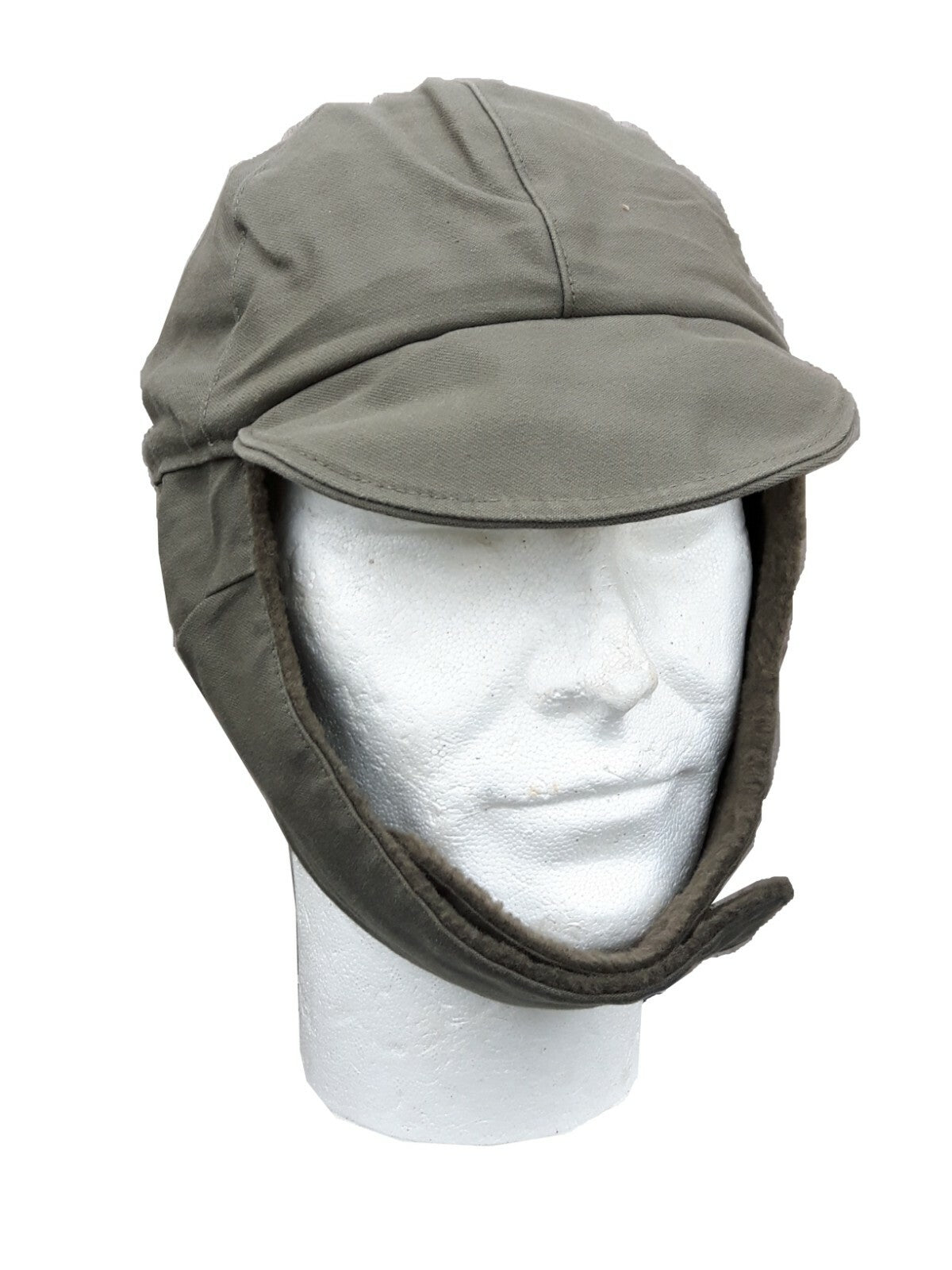 Genuine Surplus German Ex Army Winter Hat Wool Lined Peak Cap Olive/Grey