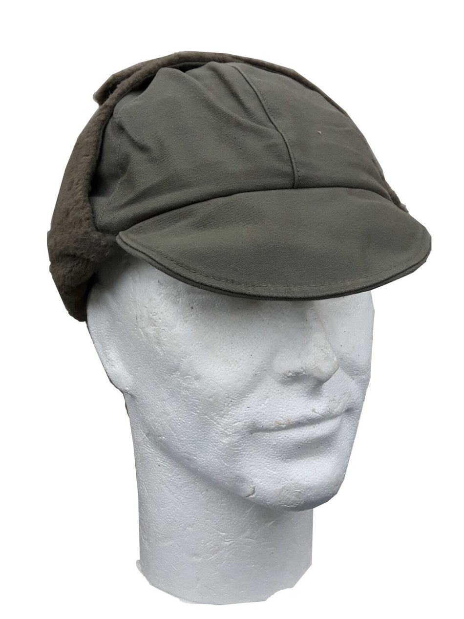 Genuine Surplus German Ex Army Winter Hat Wool Lined Peak Cap Olive/Grey