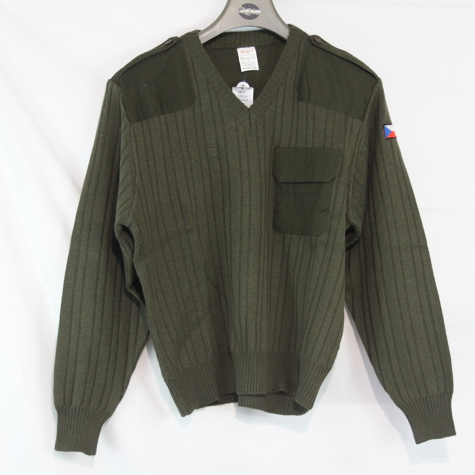 NEW Czech Army Khaki Green Jumper 50% Wool V-Neck 42-44" (4060)