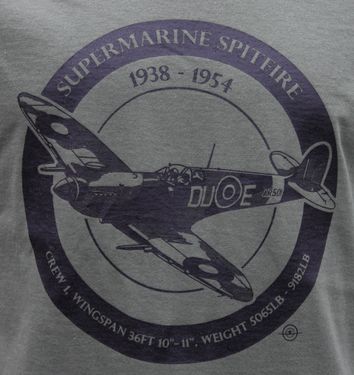Spitfire British Fighter Plane WW2 Exclusive Printed T-Shirt Warbird Print Green