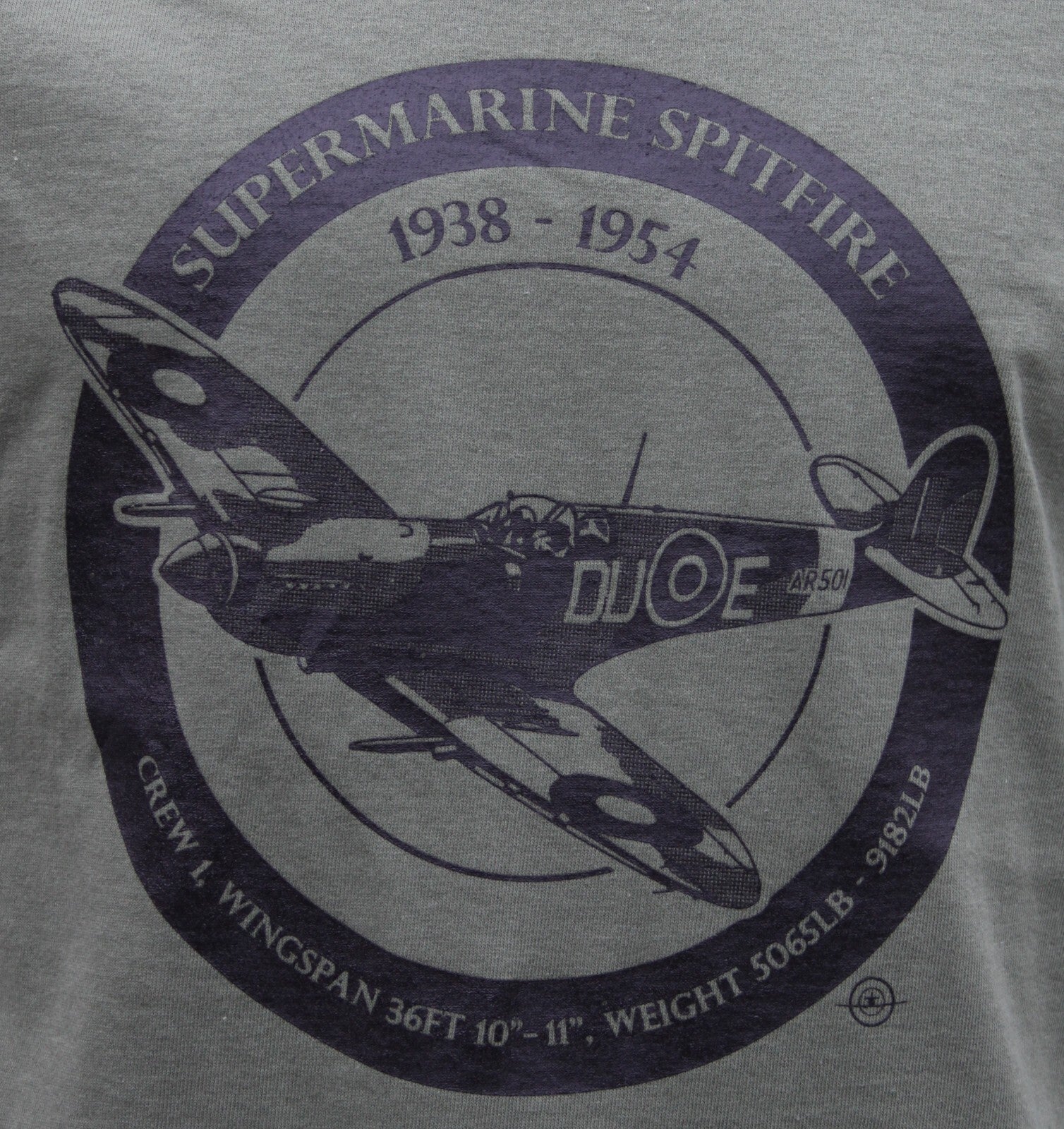 Spitfire British Fighter Plane WW2 Exclusive Printed T-Shirt Warbird Print Green
