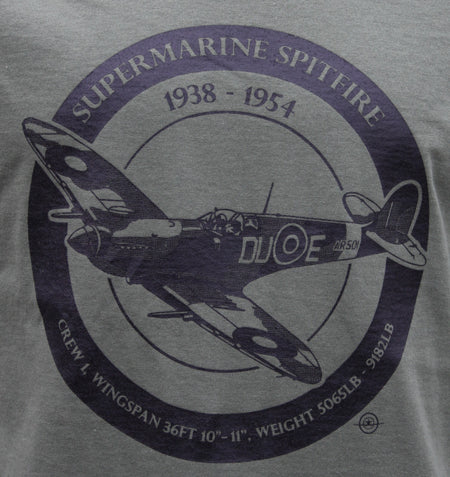 Spitfire British Fighter Plane WW2 Exclusive Printed T-Shirt Warbird Print Green