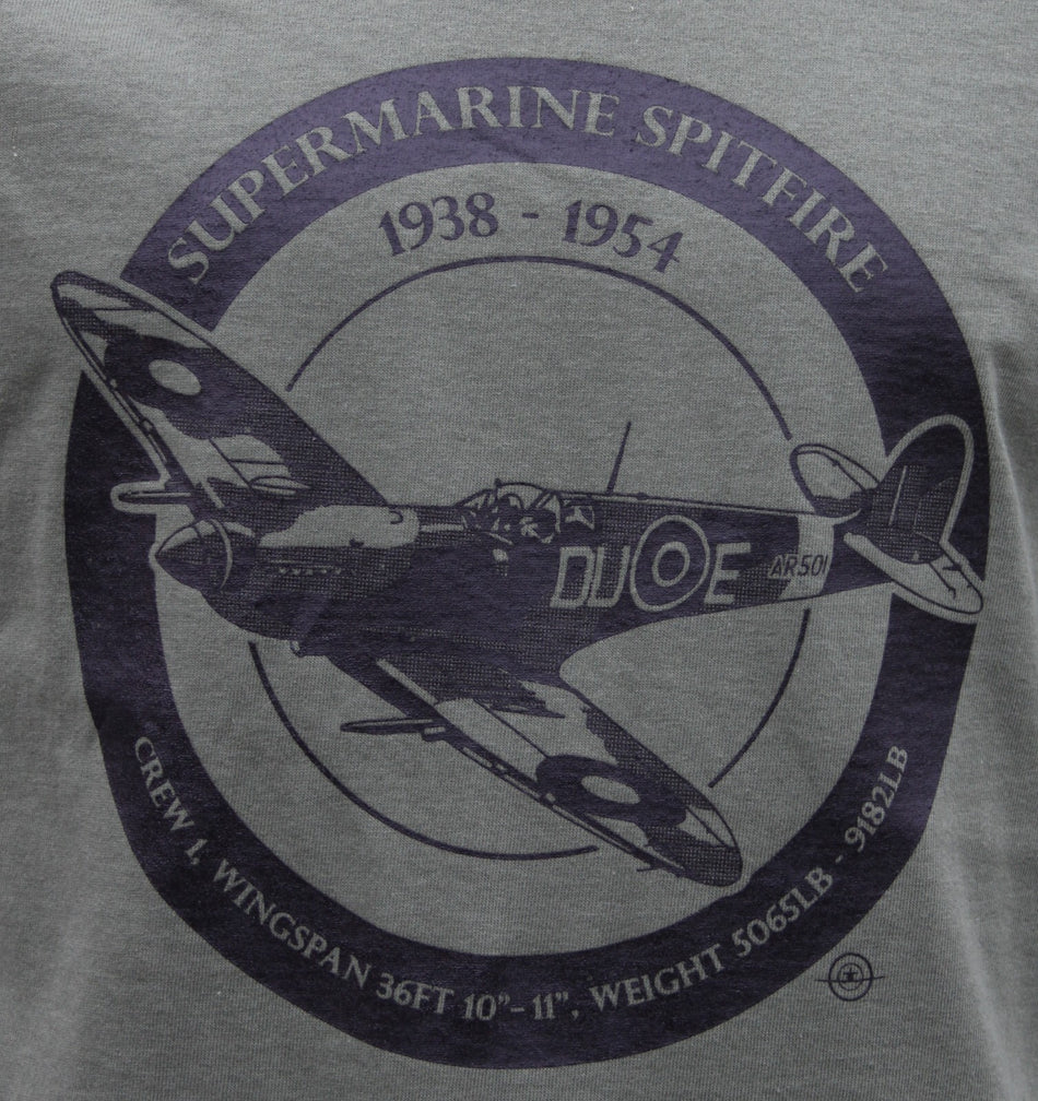 Spitfire British Fighter Plane WW2 Exclusive Printed T-Shirt Warbird Print Green