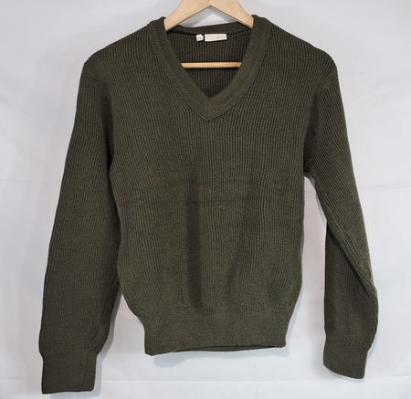 Genuine Surplus French Military Army V- Neck Jumper Olive 55% Wool 38" (2707)