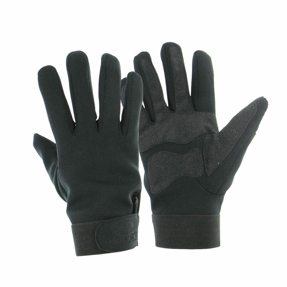 Highlander Military Style Neoprene Gloves Non Slip Palm Black Strap Adjuster 
