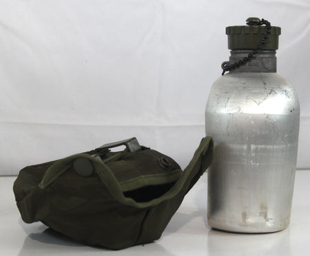 Genuine Surplus Austrian Water Bottle Aluminium Metal Screw Top Belt Clip Cover