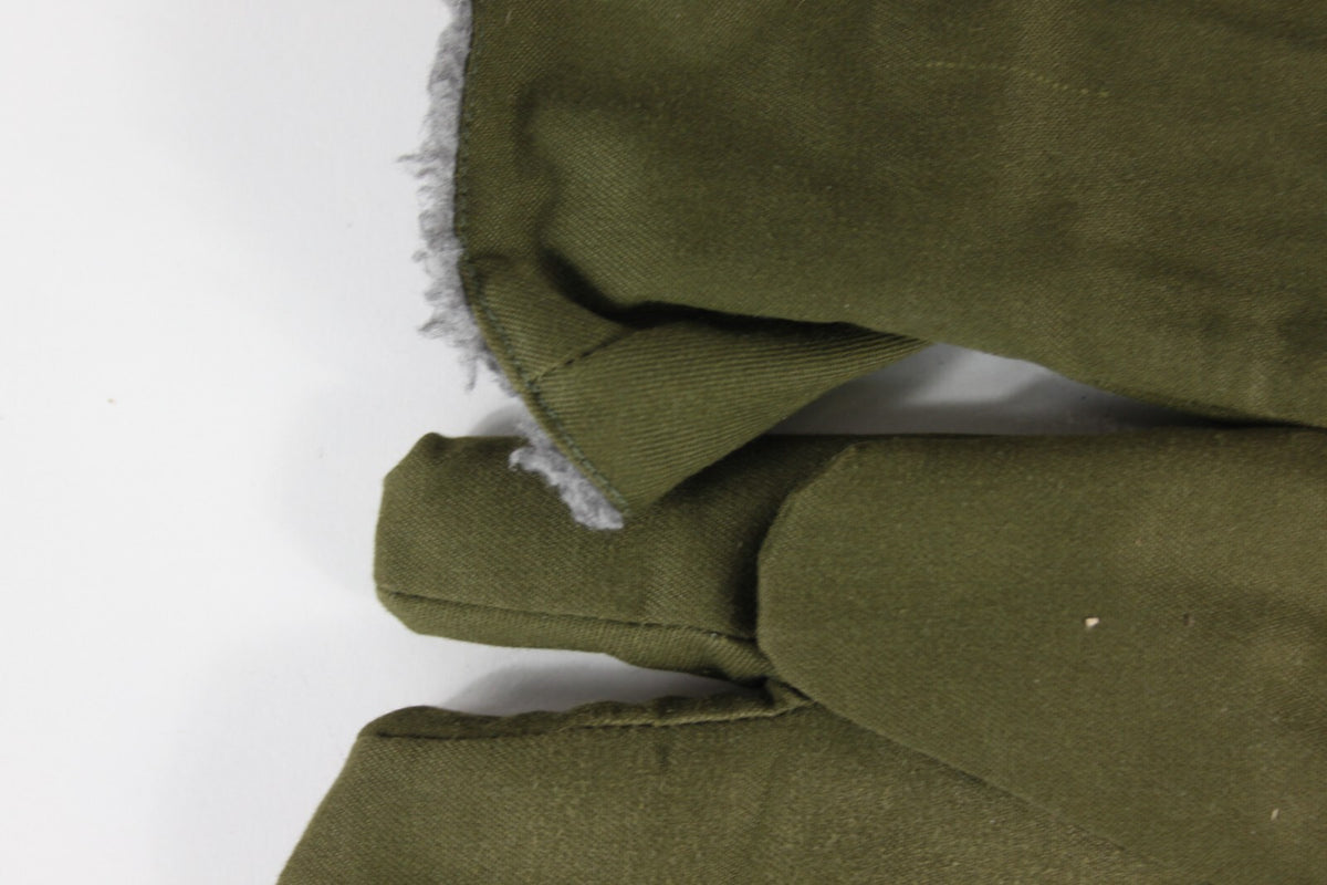 Genuine Surplus Czech Fur Lined Mittens Gloves Winter Cold Weather Olive Green