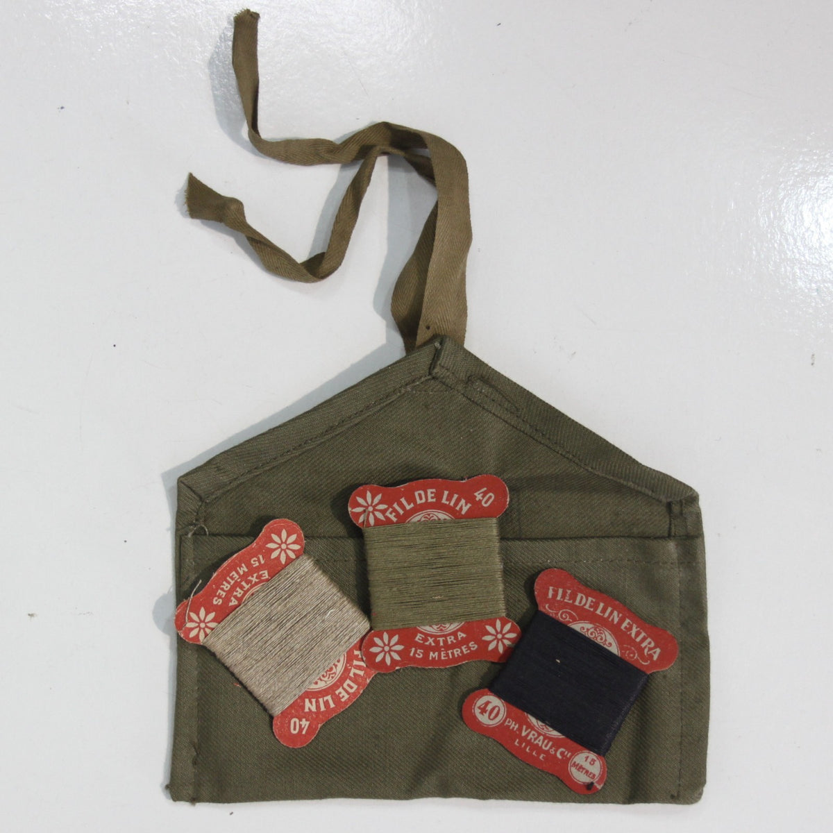 Genuine Surplus French Army Military Vintage Sewing Kit Pouch with Threads (3468