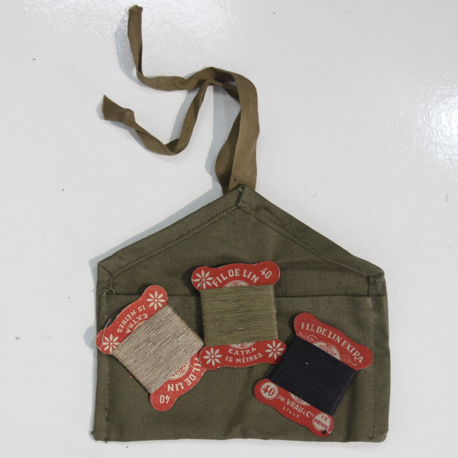 Genuine Surplus French Army Military Vintage Sewing Kit Pouch with Threads (3468