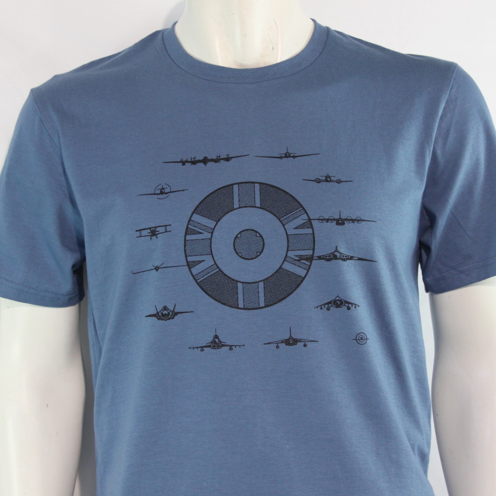 Planes of the UK Roundel Exclusive Printed T-Shirt Mens Warbird Print Denim Blue