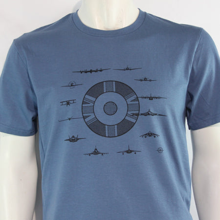 Planes of the UK Roundel Exclusive Printed T-Shirt Mens Warbird Print Denim Blue