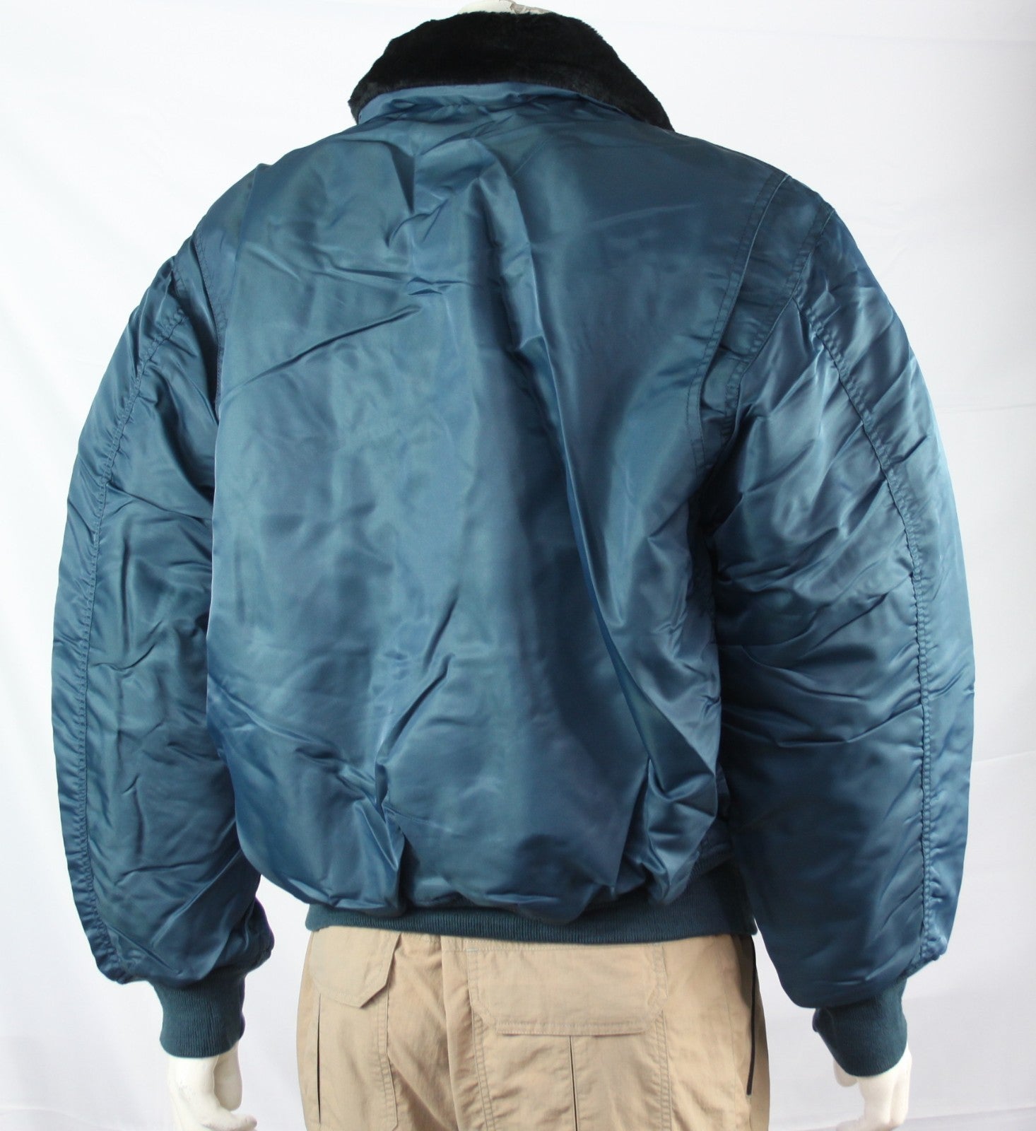 Highlander MA2 Bomber Jacket Faux Fur Collar Padded Quilted Blue Warm