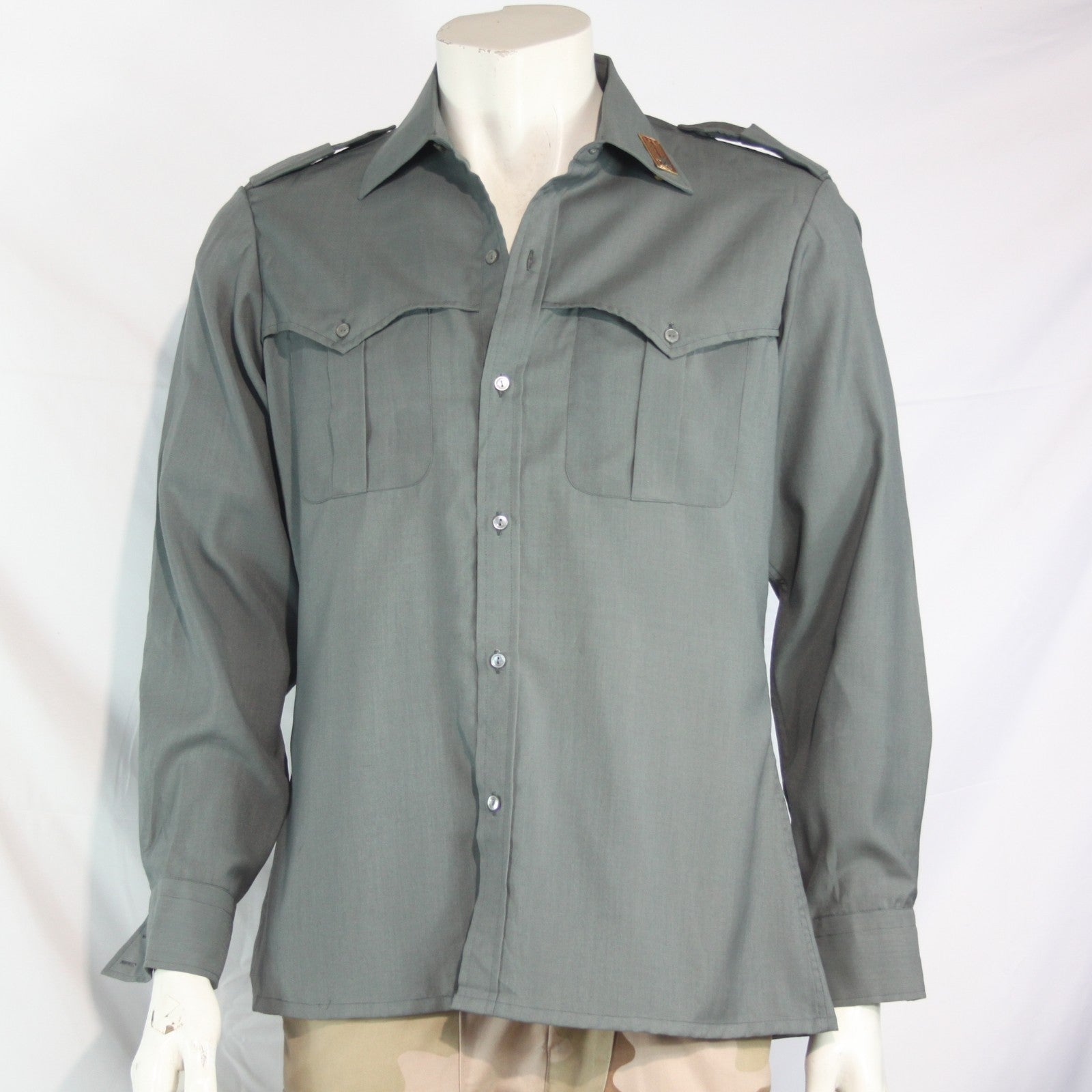 Genuine Surplus Italian Police Shirt with One Lapel Badge Green Grey 15.5"(4101)