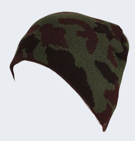 Camouflage Beanie Hat Stretch One Size Green or Blue Camo Knitted Acrylic