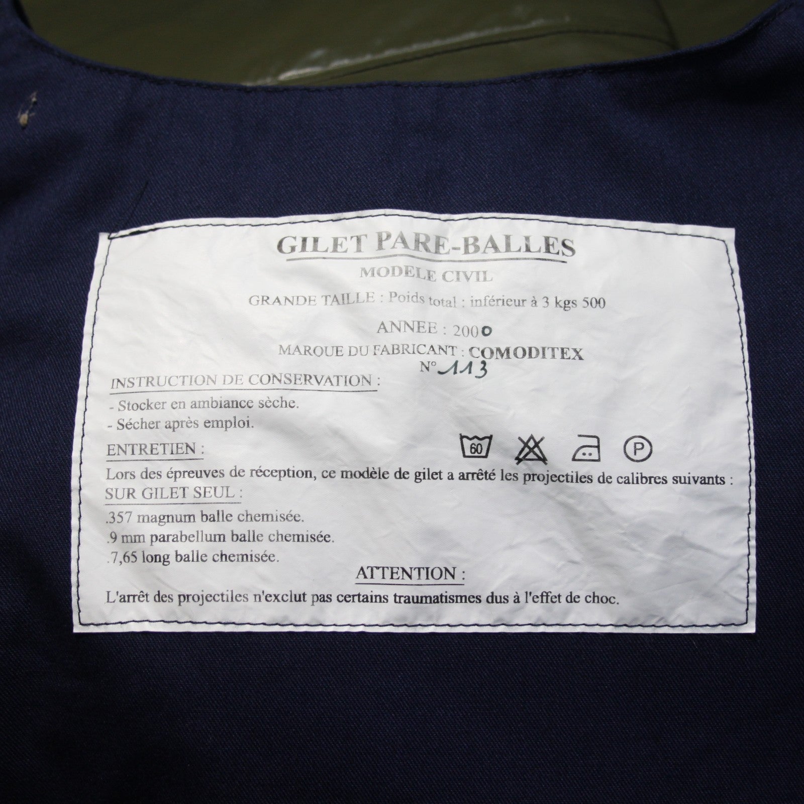 French Military Civilian Body Armour Cover Vest Blue Genuine Surplus L 3974