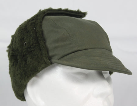 Genuine Surplus French Army Winter Hat Fur-lined Olive Green Peaked Thermal NEW