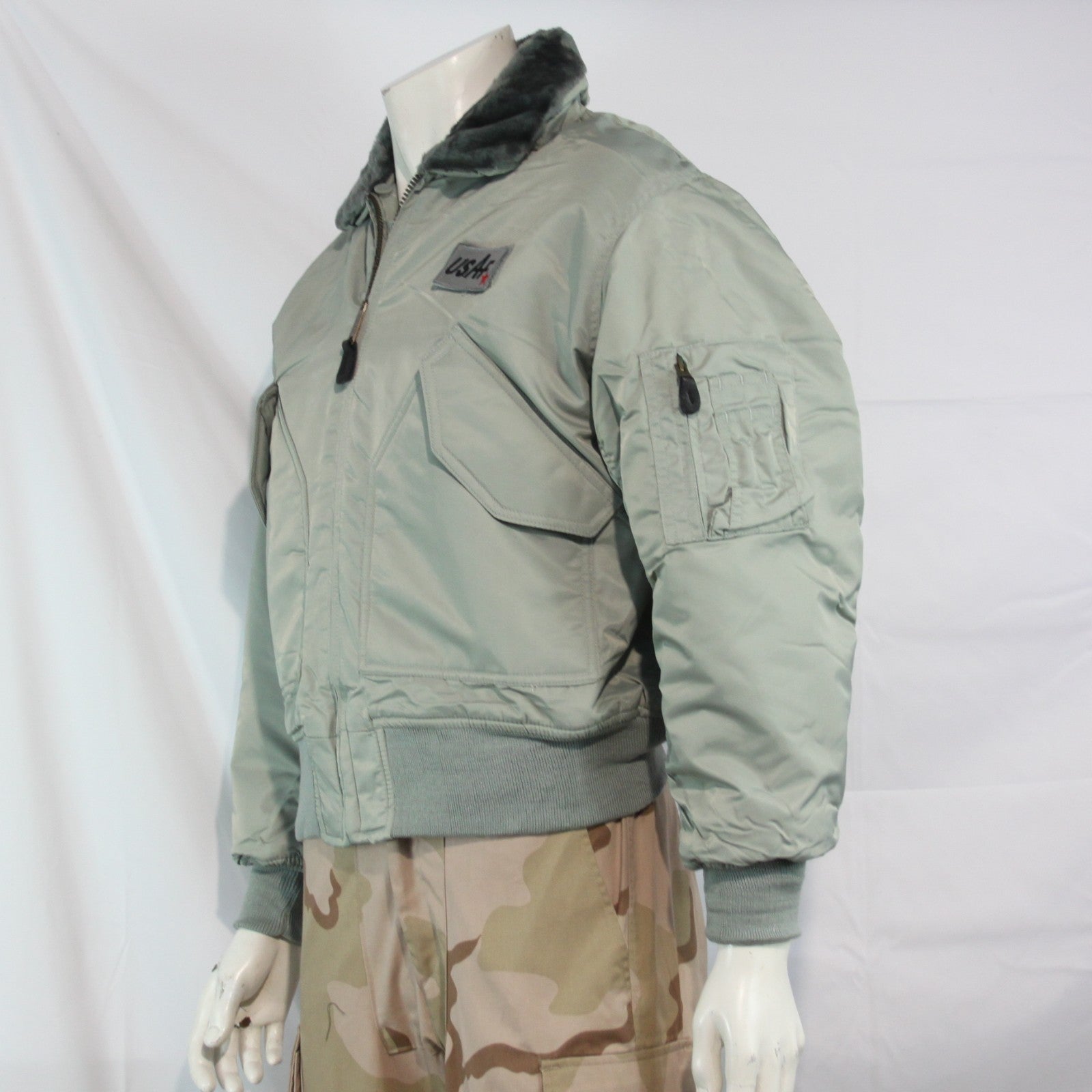 Highlander MA2 USAF Style Bomber Jacket F Fur Collar Padded Silver Grey XS-S