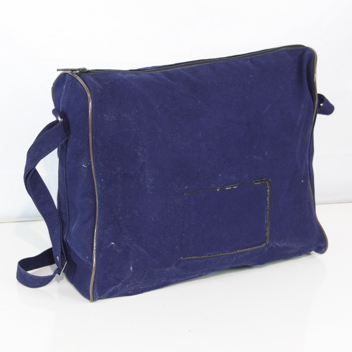 Navy Blue Fabric Side Bag Brushed Feel Fabric Flexible Rigid Base (3446)