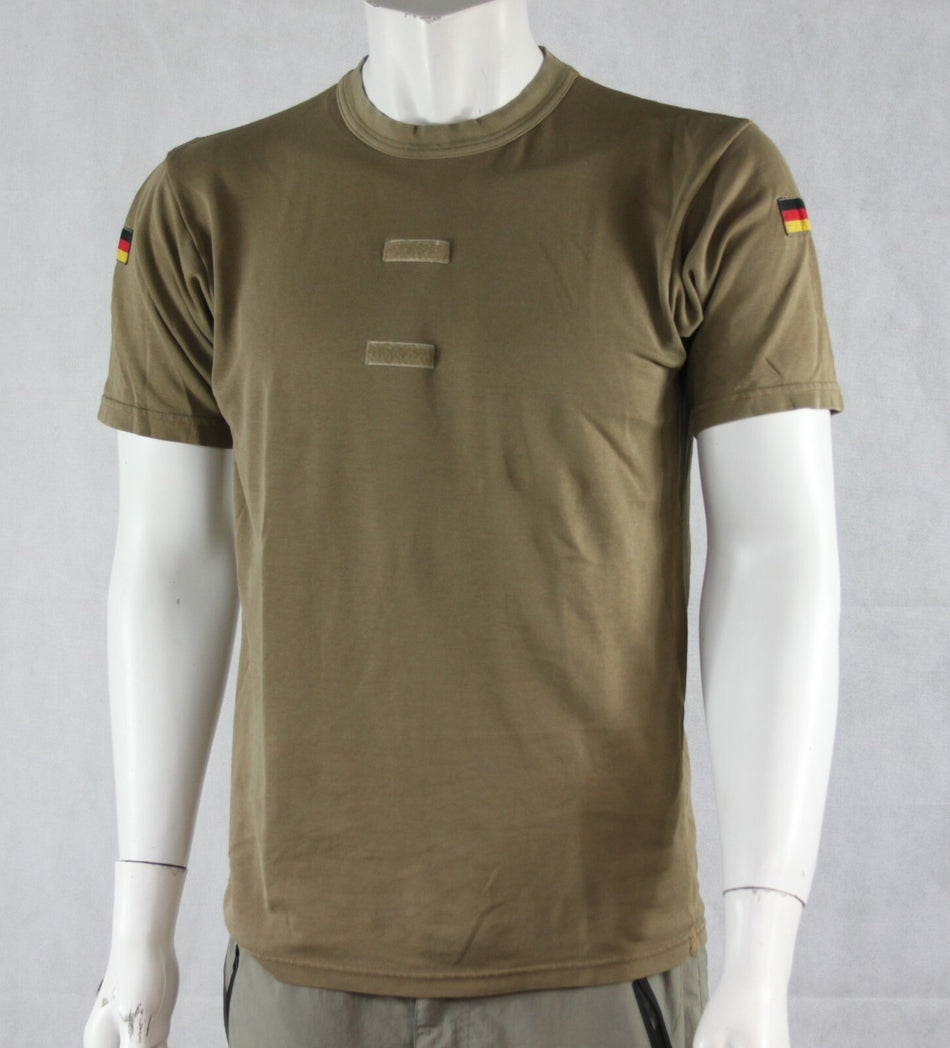 Genuine Army Surplus German T-Shirt Khaki Short Sleeve Tan Cotton Blend Vintage 