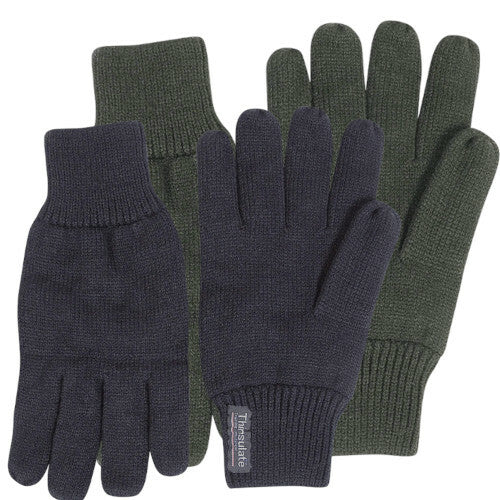 Thermal Knitted Gloves Mens Thinsulate Lined Acrylic Black Green