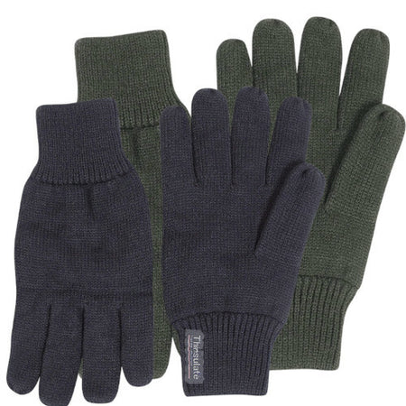 Thermal Knitted Gloves Mens Thinsulate Lined Acrylic Black Green