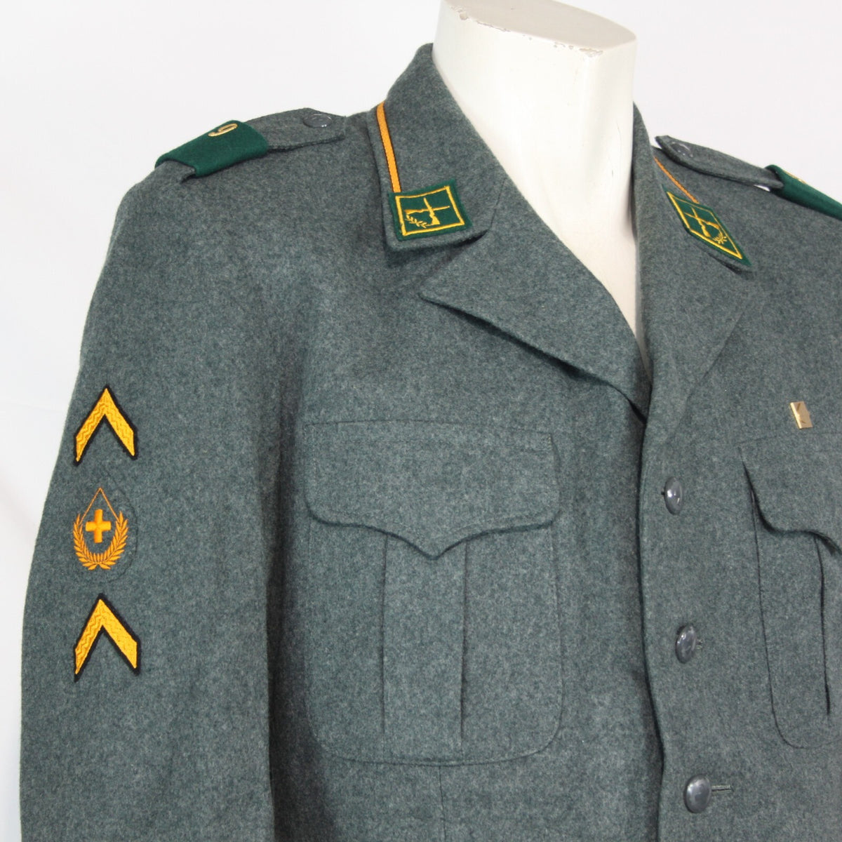 Genuine Surplus Swiss Army Vintage Wool Dress Jacket Badged Thick Blue Grey 3322