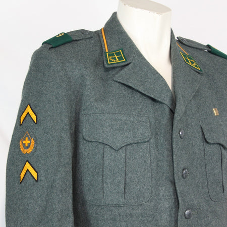 Genuine Surplus Swiss Army Vintage Wool Dress Jacket Badged Thick Blue Grey 3322