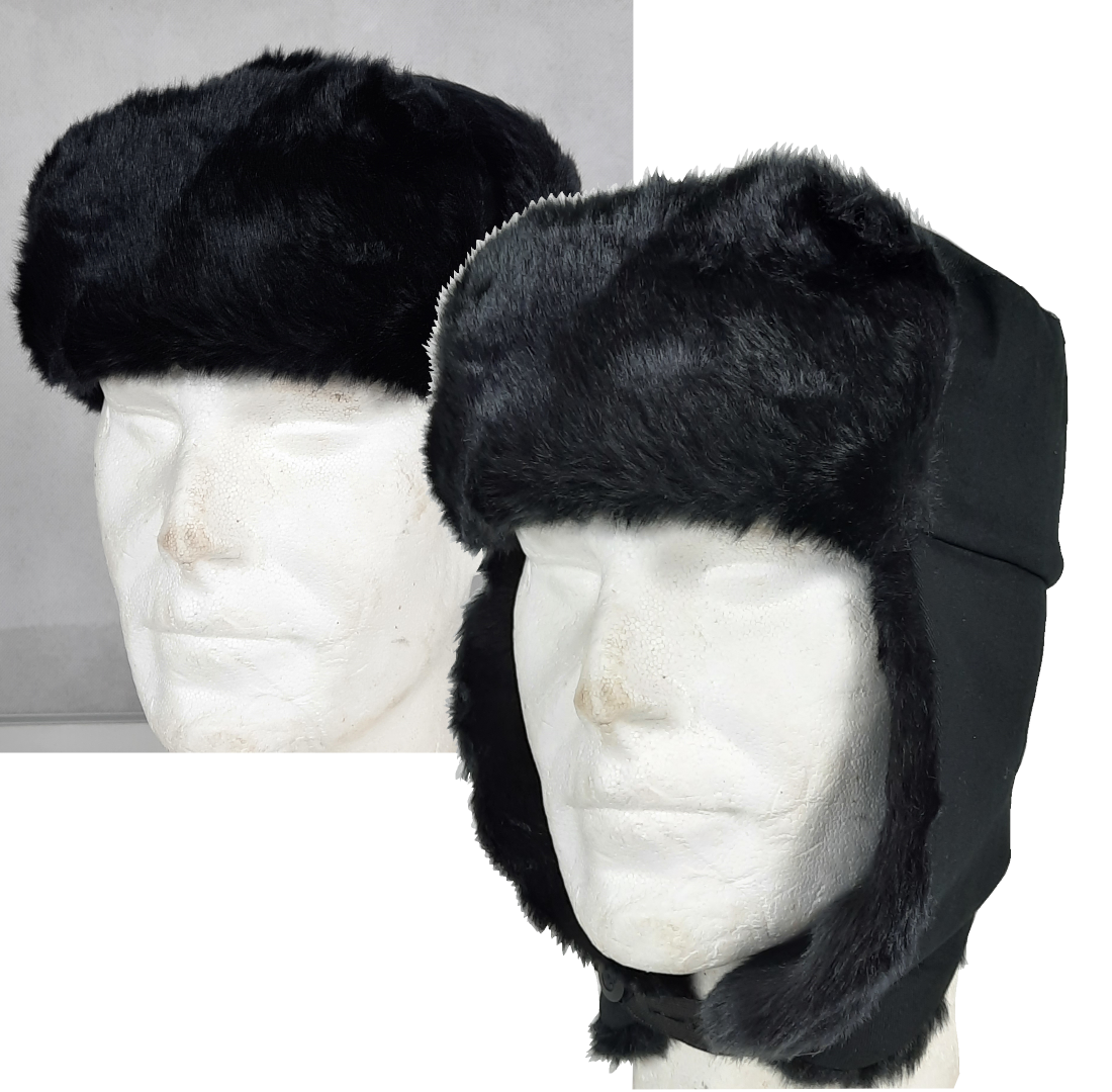 Cossack Hat Winter Black Thermal Faux Fur Trapper Hat Size Small Adult
