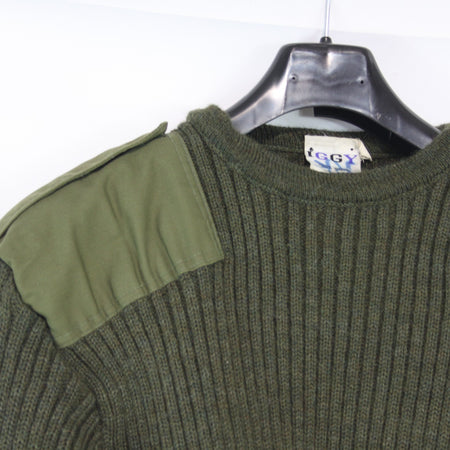 Army Style Heavyweight Jumper Olive Green Military 100% Wool Repaired 42" (1609)
