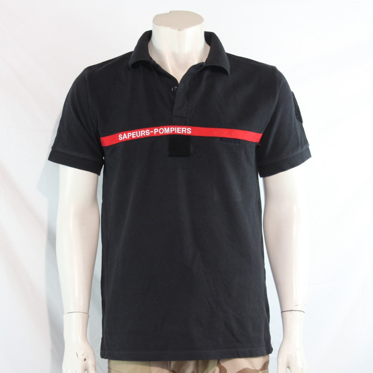 Genuine Surplus French Army Polo Shirt Navy Red Stripe Cotton (4260)