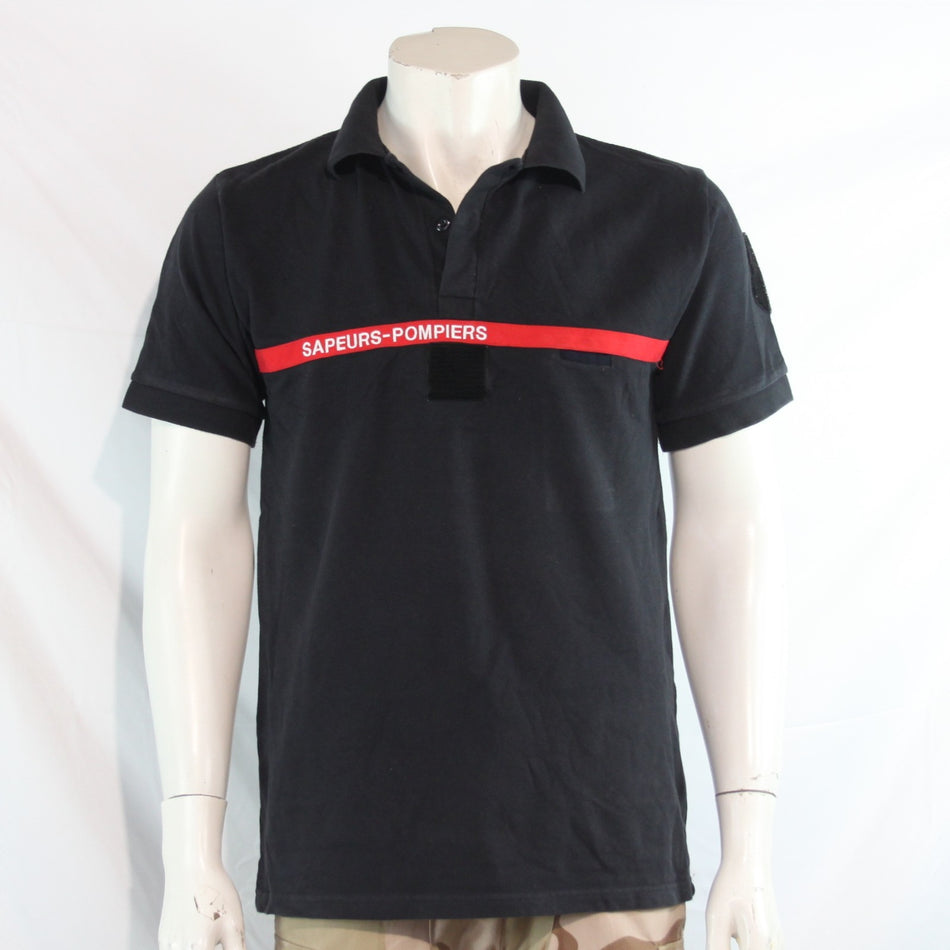 Genuine Surplus French Army Polo Shirt Navy Red Stripe Cotton (4260)