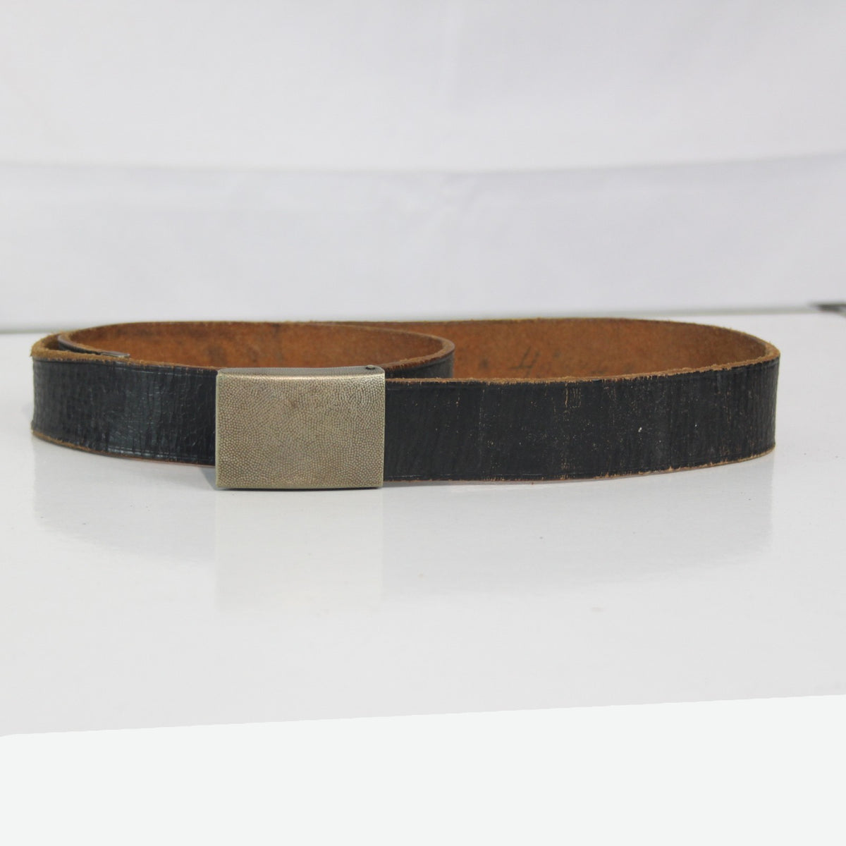Vintage German Army Leather Belt Black 30mm Strong Genuine Surplus (4088)