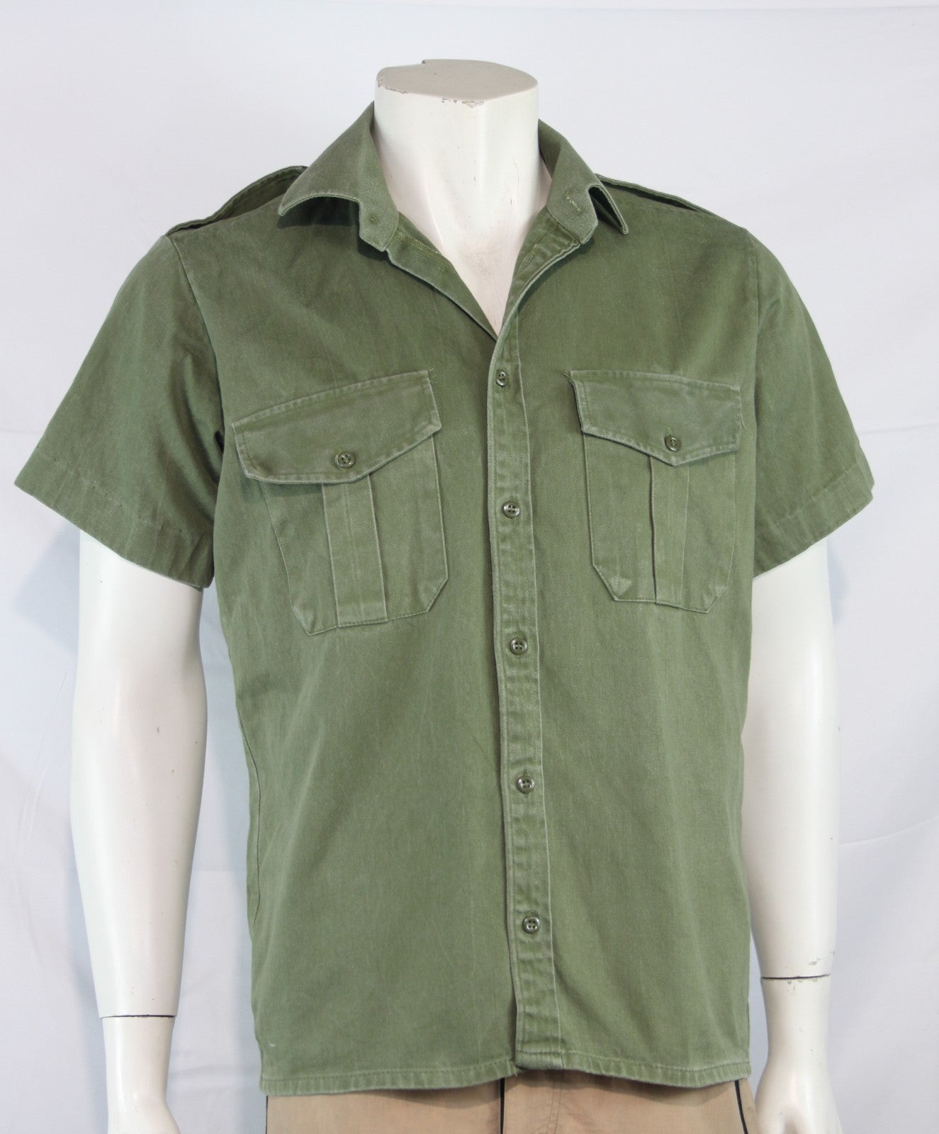 Genuine Surplus Vintage Army Cotton Working Shirt Olive Green Short Sleeve (1996