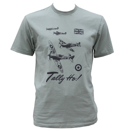 Tally Ho! Spitfire Battle of Britain Exclusive Printed T-Shirt Sage Green Mens