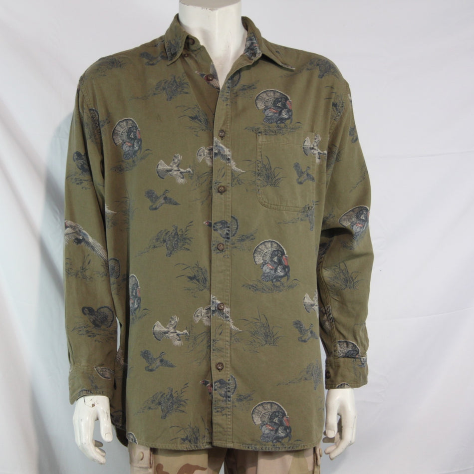 Woods & Water Turkey Pheasant Printed Hunting Shirt Cotton Khaki Large (4073)
