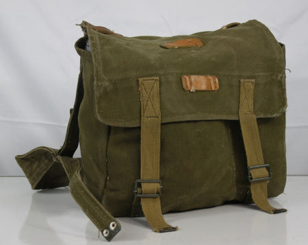 Vintage Genuine Surplus Romanian Army Side Bag Olive Canvas Leather Trim (4004)