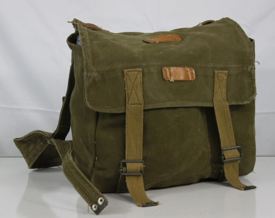 Vintage Genuine Surplus Romanian Army Side Bag Olive Canvas Leather Trim (4004)