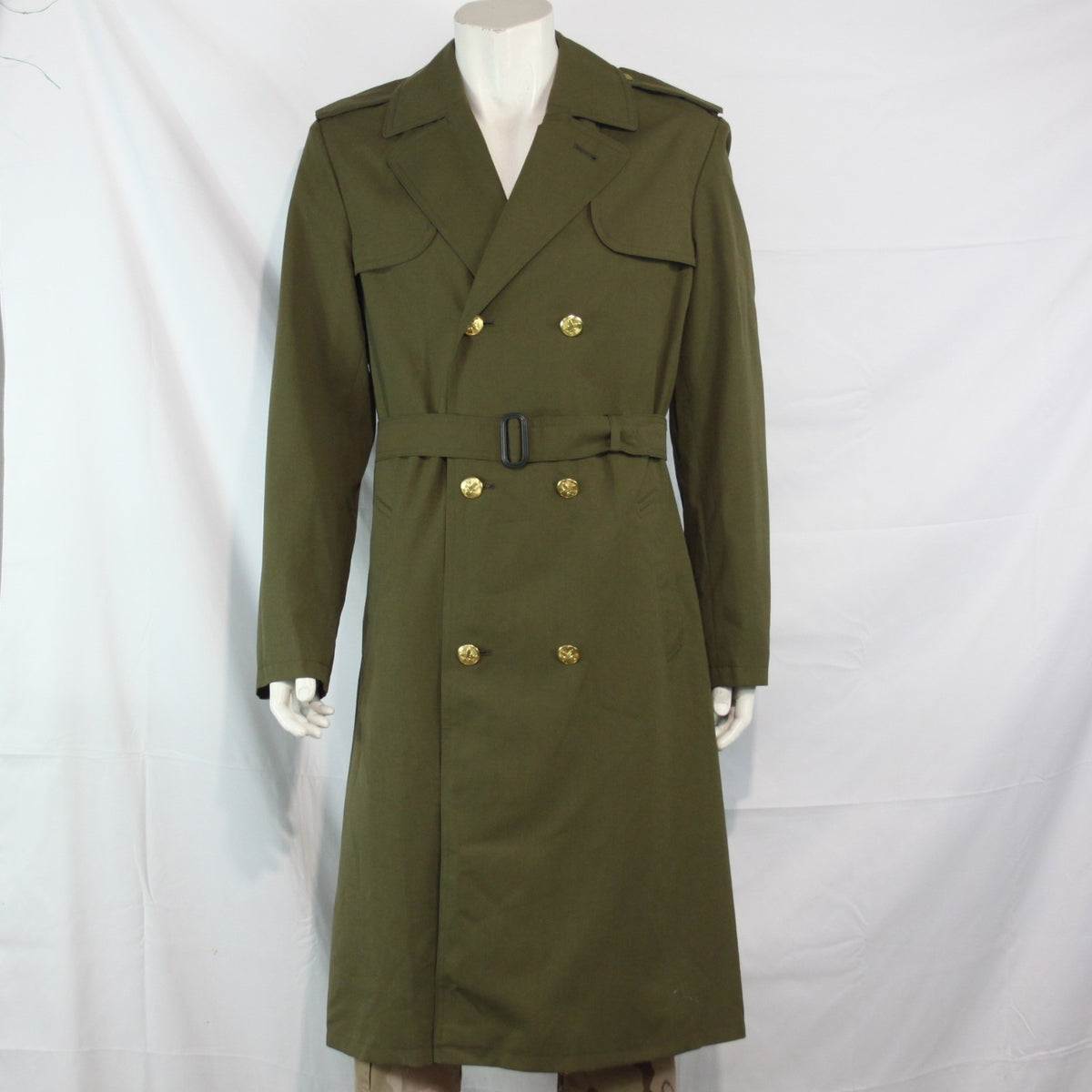 Vintage Army Surplus Trench Coat Czechoslovakian Genuine Olive Overcoat  (3644)