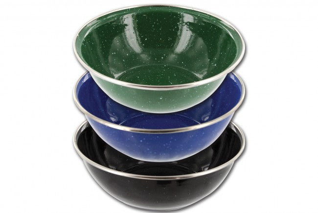 Highlander Deluxe Enamel Bowl Camping Vintage Style Black Green Blue