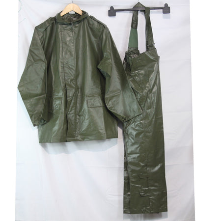 Waterproof Jacket Trouser Set PVC Coated Olive French Army Genuine Surplus(3952)