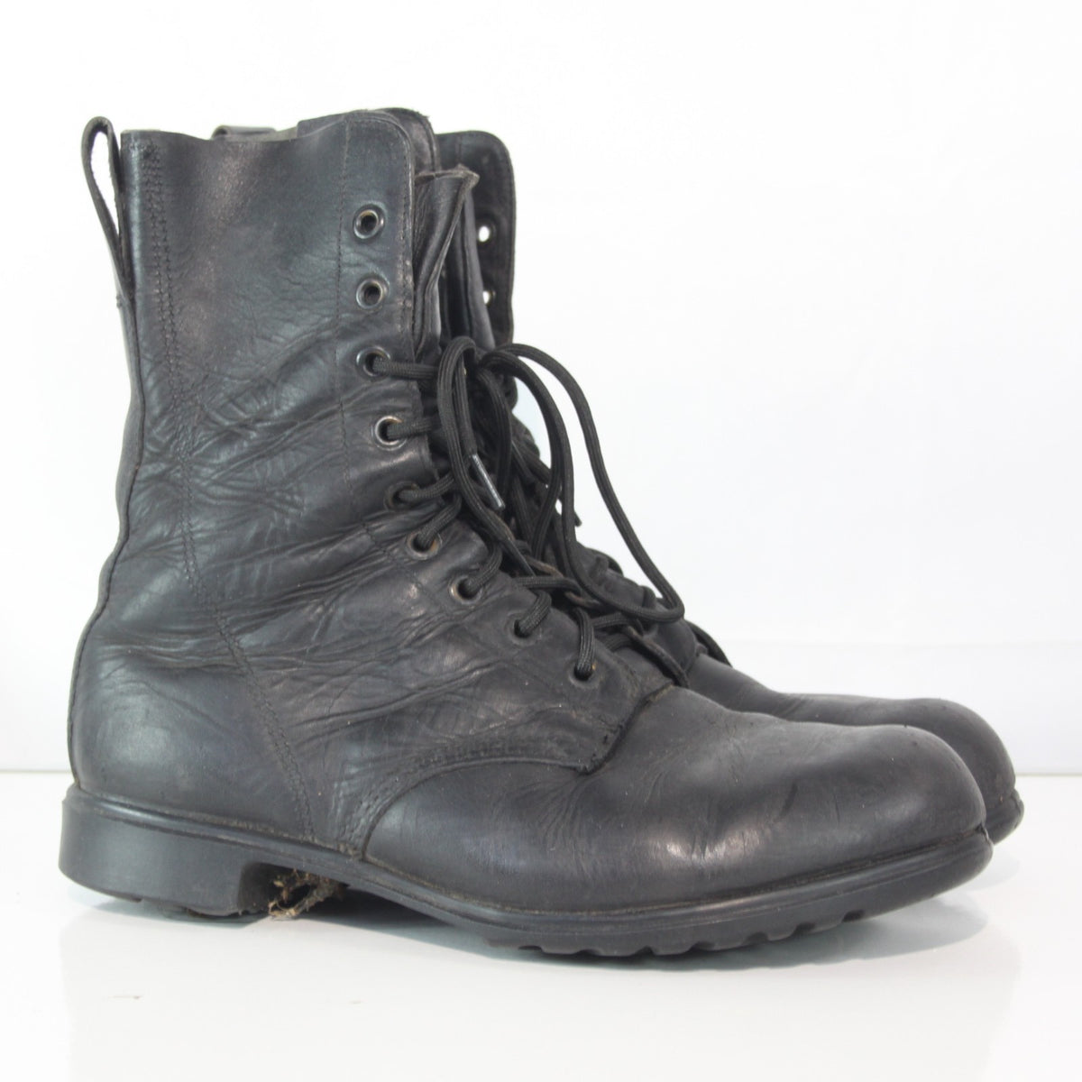 Vintage British DMS Hi Leg Army Boots High Leg Black Leather G2 Size 10 (3867)