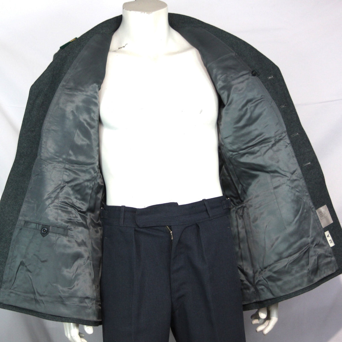 Genuine Surplus Swiss Army Vintage Wool Dress Jacket Badged Thick Blue Grey 3322